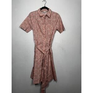 Boden Lunette Shirt Dress Pink Eyeglass Print Pleated Short Sleeve Sz 6